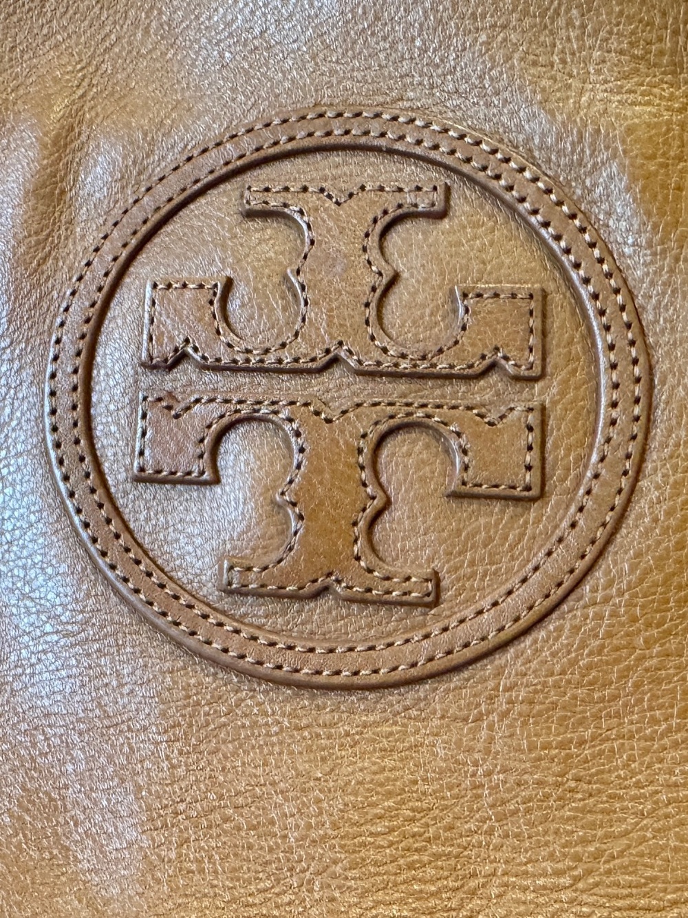 Tory Burch Cognac Leather Logo Tote - Picture 3 of 16